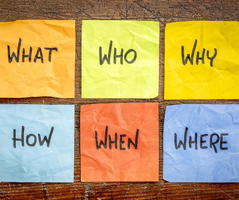 Post it notes showing What, Who, Why etc. highlighting the first step of funnel optimisation is understanding your users
