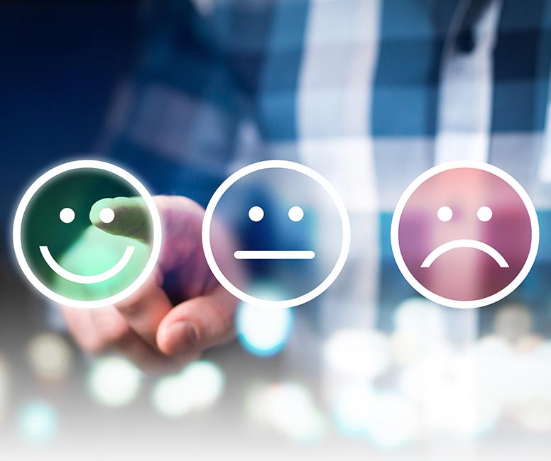 An onsite survey showing options of cartoon faces to select for good, ok and bad