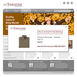 Retail website using onsite retargeting to stimulate additional purchases with free delivery messages