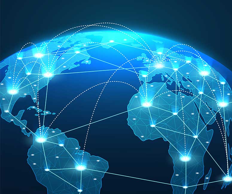 Glob highlighting technology connections between different locations