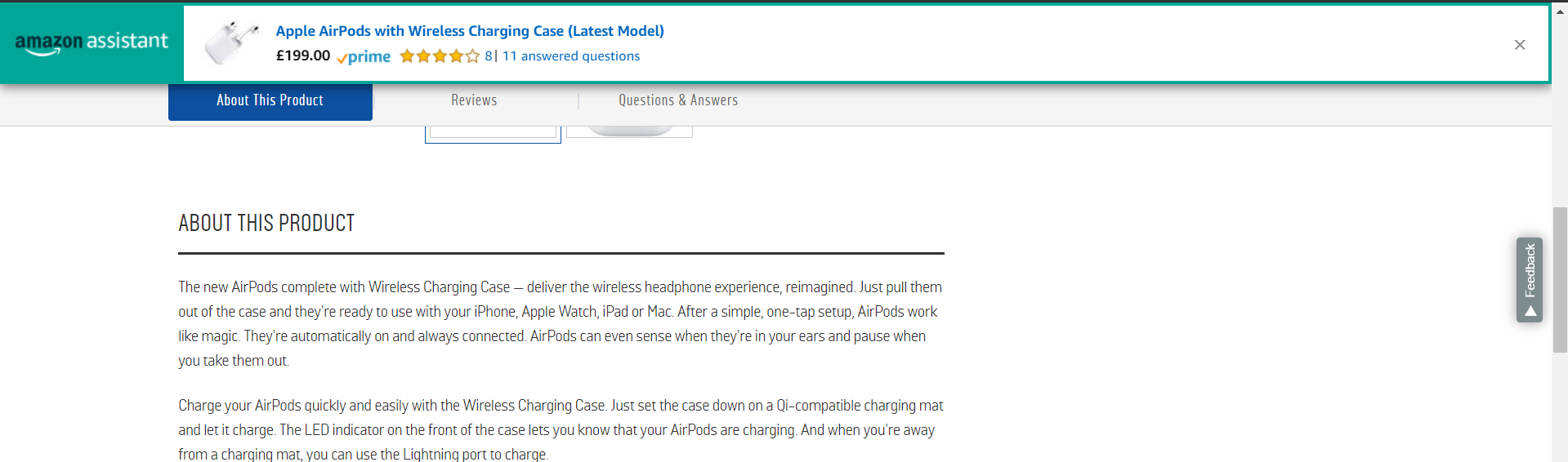 Screenshot taken from the Argos website, browsing the Beats X wireless earphones with Amazon Assistant banner 