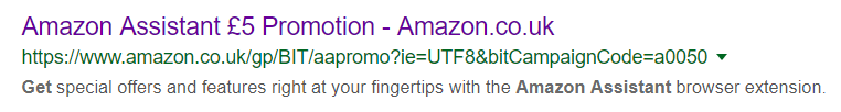 Screenshot of Amazon Assistant £5 promotion