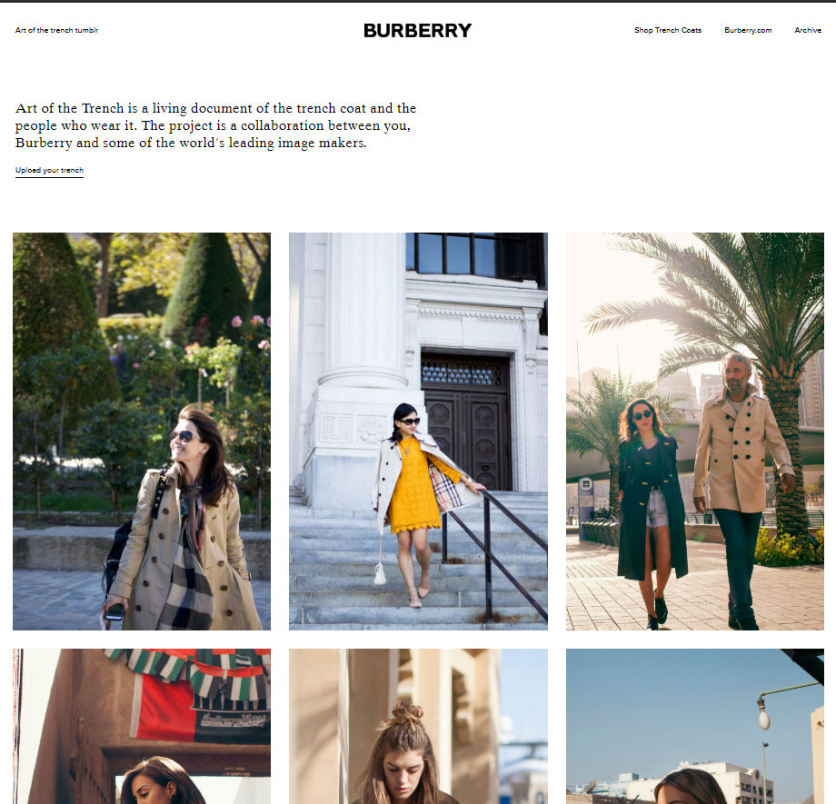 Burberry User Generated Content campaign called The Art of the Trench