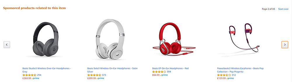 Example of using product recommendations for social proofing from Amazon's website