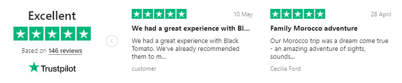 Example of Black Tomato using TrustPilot Reviews for social proofing