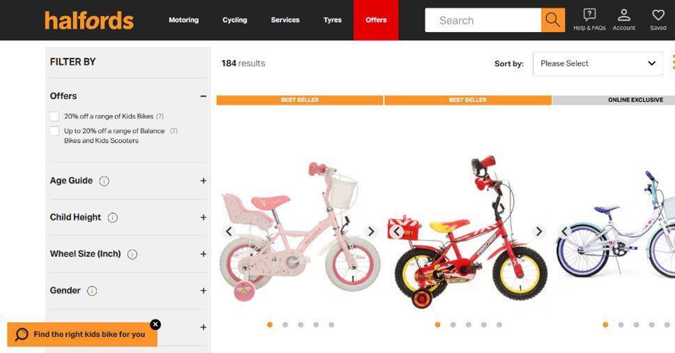 Bike Search Results on Halfords website