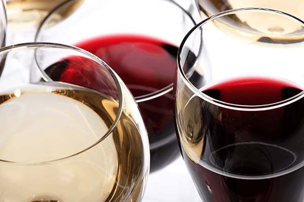 Wines glasses filled with red and white wine